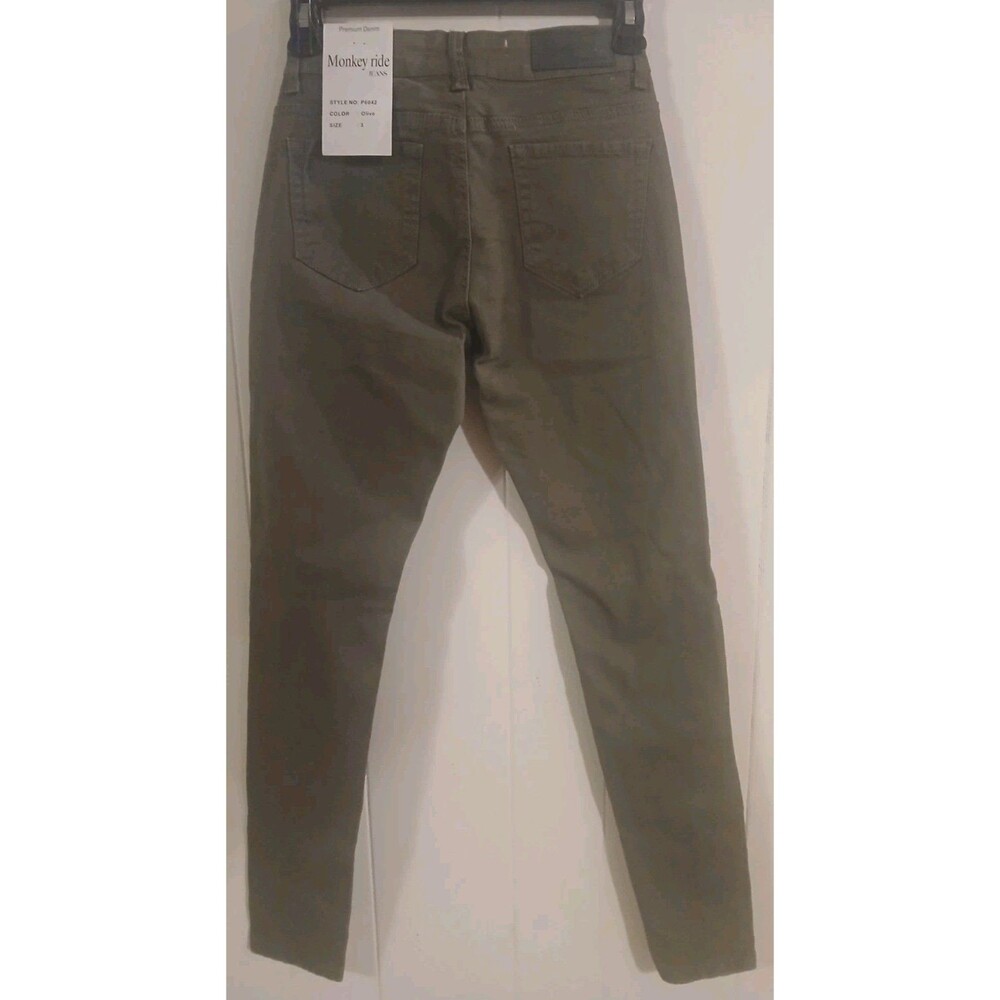 Monkey Ride Jean Junior Olive Green Distress Denim Rose Army  Skinny New Size 3 - Picture 2 of 7
